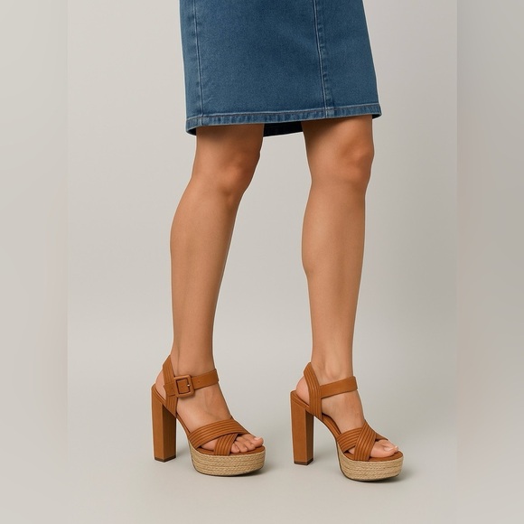 2101- Schutz Women’s Platform Sandals Size 9.5 NWT – Tan Crisscross Espadrille - Picture 1 of 12